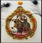 METAL MOTI WORK RADHA KRISHNA WITH COW HANGING (ARZ)